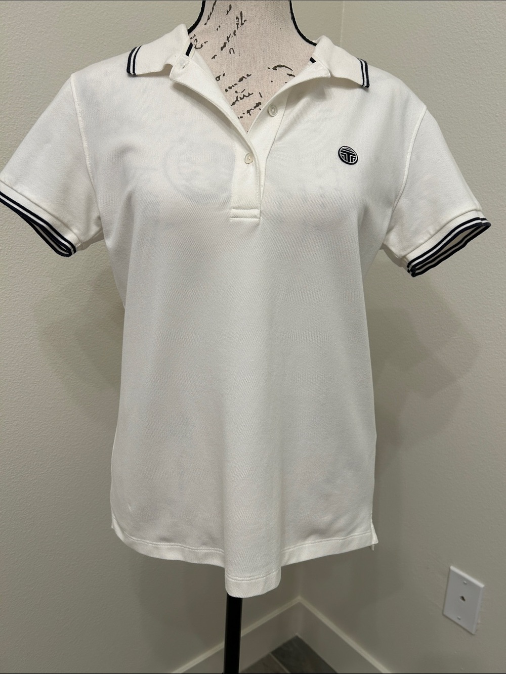 Tory Sport White Polo Shirt with Navy Contrast Trim